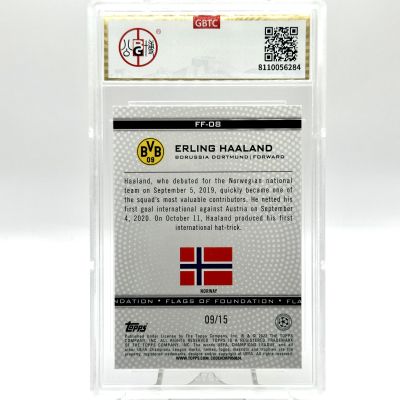 Erling Haaland 2021 Topps Finest UCL Jade Flags of Foundation LAVENDER 09/15 #FF-08 GBTC 9 Norway