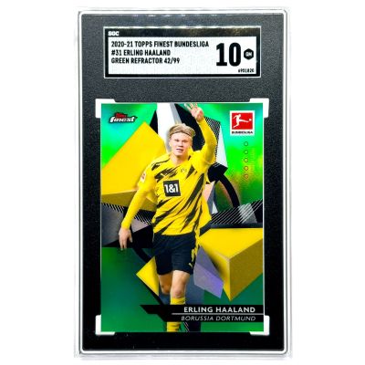 Erling Haaland 2020-21 Topps Finest Bundesliga Green Refractor 42/99 #31 SGC 10 GM Borussia Dortmund