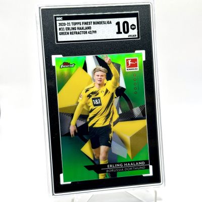 Erling Haaland 2020-21 Topps Finest Bundesliga Green Refractor 42/99 #31 SGC 10 GM Borussia Dortmund