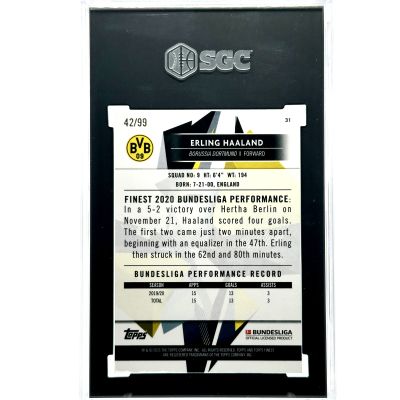 Erling Haaland 2020-21 Topps Finest Bundesliga Green Refractor 42/99 #31 SGC 10 GM Borussia Dortmund