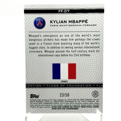 Kylian Mbappe 2022-23 Topps Flags of Foundation UCL - GOLD STARBALL 23/50 #FF-07 PSG