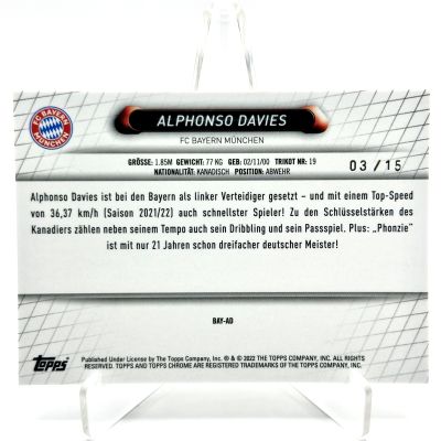 Alphonso Davies 2021-22 Topps Chrome Bayern München - BLACK 03/15 #BAY-AD