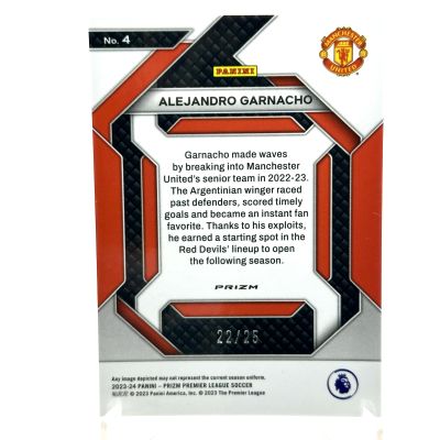 Alejandro Garnacho 2023-24 Panini Prizm Premier League - Rookie RC Emergent ORANGE PRIZM 22/25 #4 Manchester United