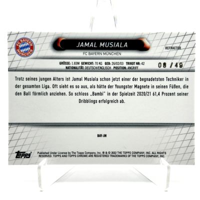 Jamal Musiala 2021/22 Topps Chrome Bayern München Refractor 08/49 #BAY-JM Bayern Munchen