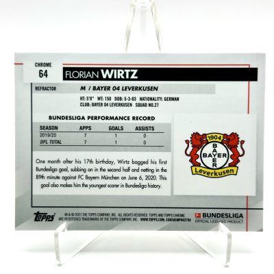 Florian Wirtz 2020-21 Topps Chrome Bundesliga - Refractor Rookie RC #64 Bayer Leverkusen