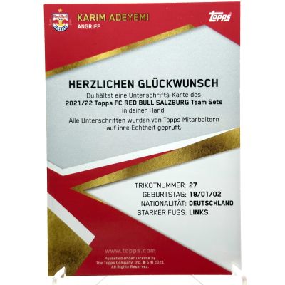 Karim Adeyemi 2021-22 Topps FC Salzburg Team Set - Rookie RC AUTO FC RED BULL Salzburg