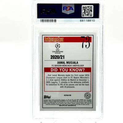 Jamal Musiala 2020-21 Topps Chrome Merlin UCL REFRACTOR Rookie RC #73 PSA 9 Bayern Munchen