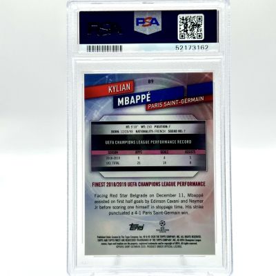 Kylian Mbappe 2019-20 Topps Finest UCL - BLUE 025/150 #89 PSA 9 PSG