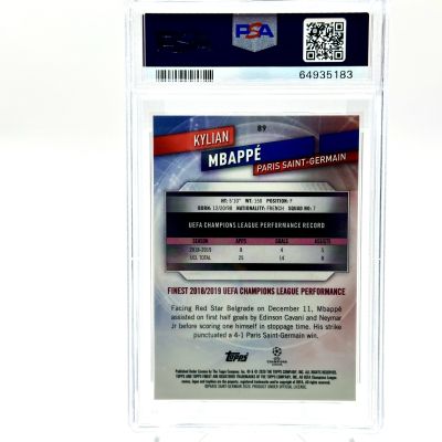 Kylian Mbappe 2019-20 Topps Finest UCL - 204/250 #89 PSA 10 PSG