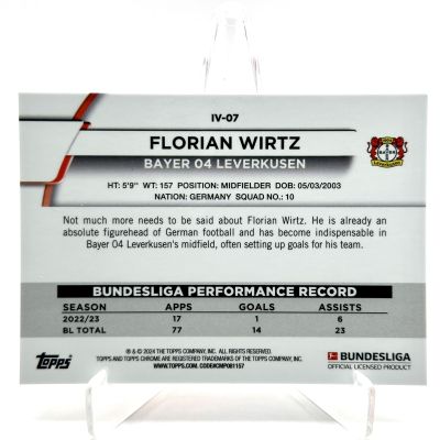 Florian Wirtz 2023-24 Topps Chrome Bundesliga Saphire ORANGE 03/25 #IV-07 Leverkusen
