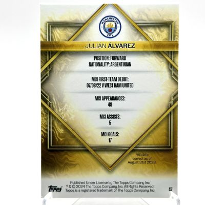 Julian Alvarez 2023-24 Topps Manchester City Team Set - GOLD DRIP 09/10 #47  