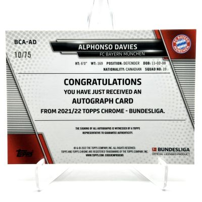 Alphonso Davies 2021-22 Topps Chrome Bundesliga AUTO  PINK 10/75 #BCA-AD Bayern Munchen