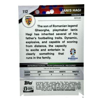 Ianis Hagi 2024 Topps Chrome SAPPHIRE UEFA Euro #112 Romania