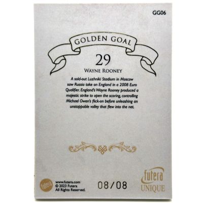 Wayne Rooney 2023-24 Futera Unique World Football - 23KT Gold-Plated GOLDEN GOAL 08/08 GG06 England