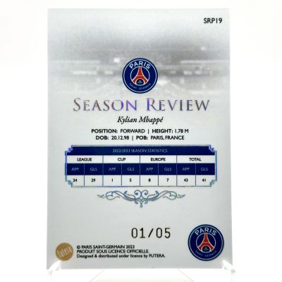 Kylian Mbappe 2022-23 Futera Paris Saint-Germain Season Review 01/05 #SRP19 PSG