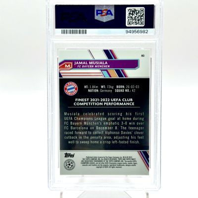 Jamal Musiala 2022-23 Topps Finest UCC - ORANGE 23/25 #82 PSA 9 Bayern Munchen