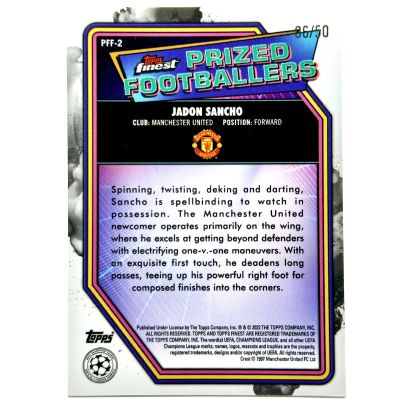 Jadon Sancho 2021-22 Topps Finest UEFA Prized Footballers - BLUE RED FUSION 06/50 #PF-2 Manchester United