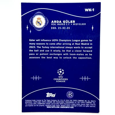 Arda Guler 2023-24 Topps Chrome UCC -  Rookie Wonderkids  ORANGE LAVA #WK-1 Real Madrid (1:2764  pachete )