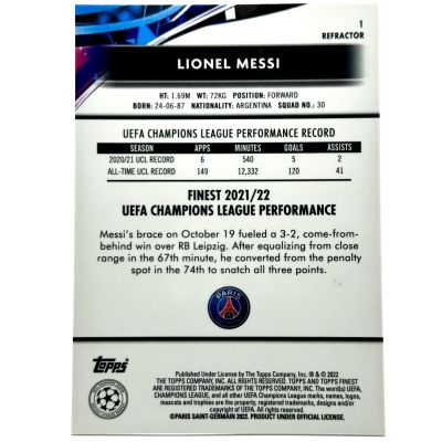 Lionel Messi 2021-22 Topps Finest UCL - Refractor #1 PSG