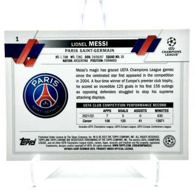 Lionel Messi 2022-23 Topps Chrome Sapphire Edition UCC #1 PSG