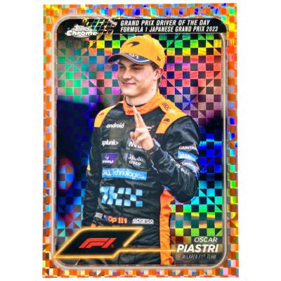 Oscar Piastri 2024 Topps Chrome Formula 1 - Driver of the Day ORANGE Checker Flag Refractor 09/25 #174 Mclaren