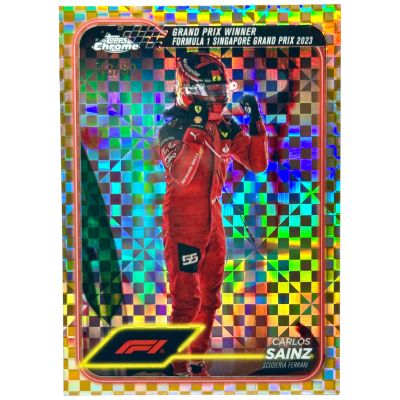 Carlos Sainz 2024 Topps Chrome Formula 1 - Grand Prix Winner GOLD Checker Flag Refractor 43/50 #147 Ferrari