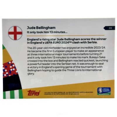 Jude Bellingham Topps Now Euro 2024 - It only took him 13 minutes 38/49  #10 England