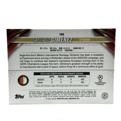 Santiago Gimenez 2023-24 Topps Chrome UCL - Future Stars ORANGE 14/25 #195 Feyenoord