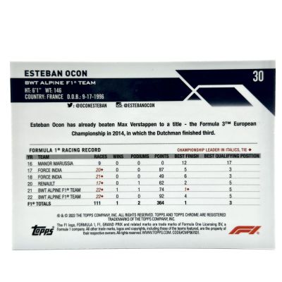 Esteban Ocon 2023 Topps Chrome Formula 1 - GREEN 137/150 #31 Alpine