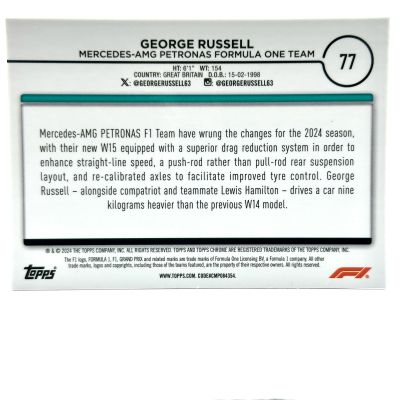 George Russel 2024 Topps Chrome Formula 1 - Pole Position Fuchsia Lava Refractor 091/225 #77 Mercedes