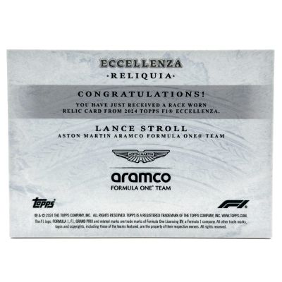 Lance Stroll 2024 Topps F1 Eccellenza - RELIQUA Race Worn PATCH Aston Martin