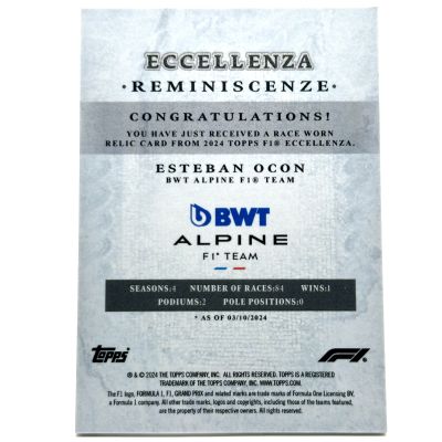 Esteban Ocon 2024 Topps F1 Eccellenza - Reminiscenza Race Worn Patch Alpine