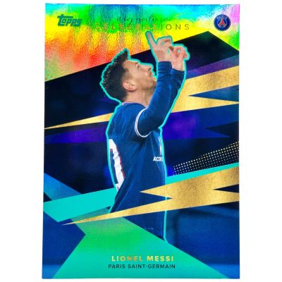 Lionel Messi 2021-22 Topps Signature Celebrations #31 48/75. Aqua Foil PSG