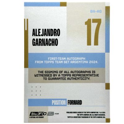 Alejandro Garnacho 2024-25 Topps Argentina Team Set - AUTO Pink Tango 51/99 #BA-AG