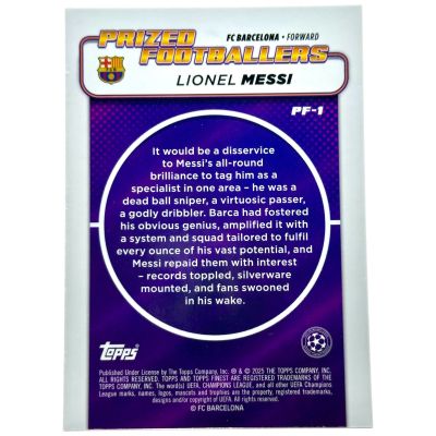 Lionel Messi 2024-25 Topps Finest UEFA Prized Footballers #PF-1 FC Barcelona
