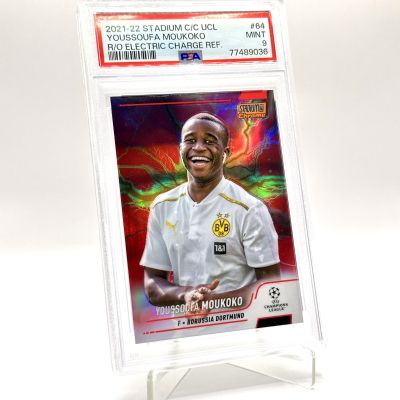 Youssoufa Moukoko 2021-22 Topps Stadium Club Chrome - Rookie R/O Electric CHARGE 3/4 #64 PSA 9 Borussia Dortmund (POP1)